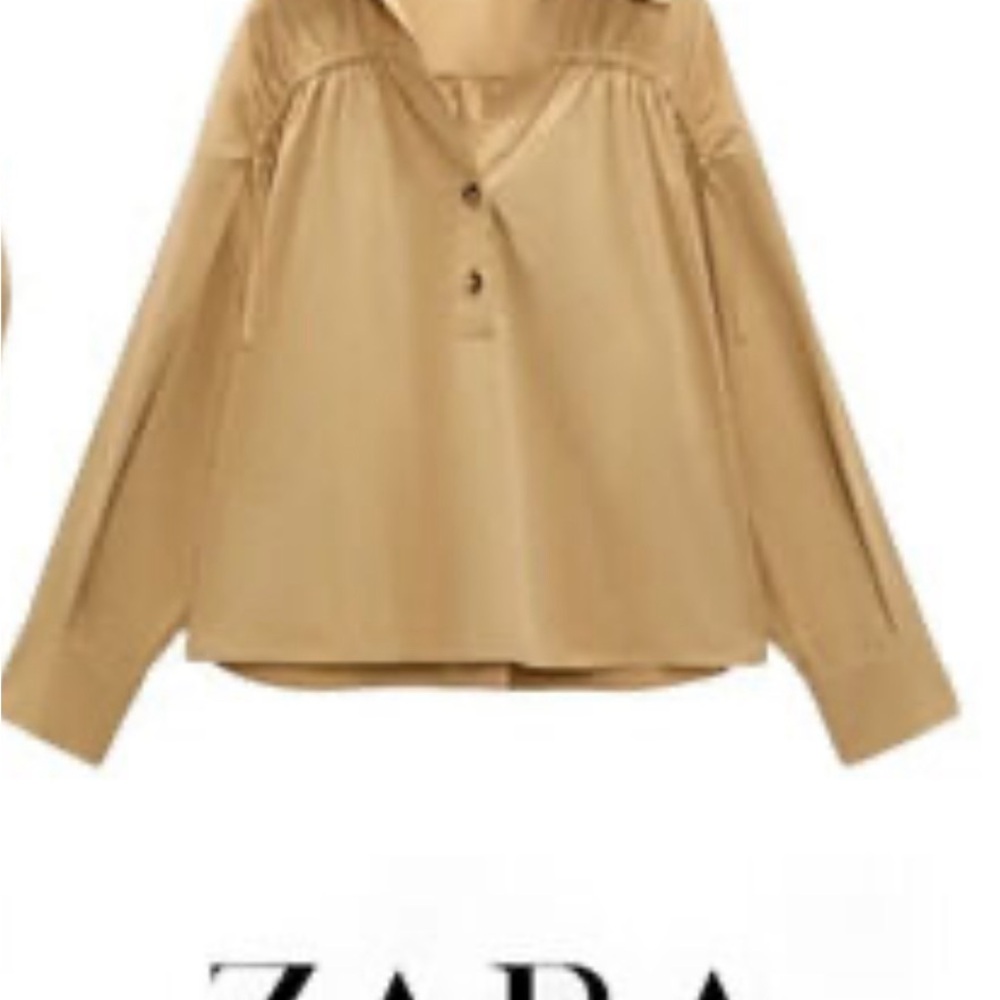 Zara Cream Boxy Button Down Shirt with Sailor Collar